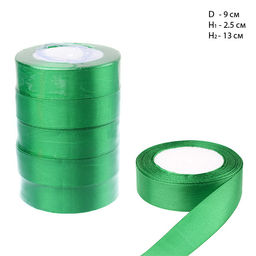 Лента атласная декоративная 25ярд х 2.5см 5 штук набор / 019 /уп 60/зеленая - Галеонтрейд фото 2