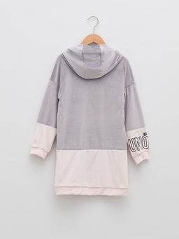 Kap??onlu Bask?l? Uzun Kollu Kadife K?z ?ocuk Elbise - Waikiki фото 2