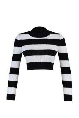 TRENDYOLMILLA Siyah Crop Pamuklu Cizgili Triko Kazak TWOAW20KZ0255