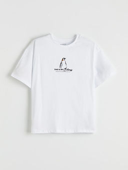 Bisiklet Yaka Penguen Bask?l? K?z ?ocuk Ti??rt