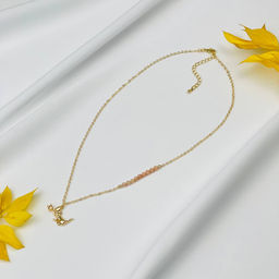 Колье на цепочке с Лунным камнем и подвеской "Кошка" 42 см +