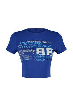 TRENDYOLMILLA Antrasit %100 Pamuk Slogan Bask?l? Fitted/Vucuda Oturan Crop Orme T-Shirt TWOSS23TS00319  фото 7