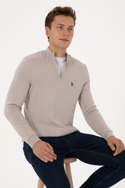 Erkek Slim Fit Yar_m Fermuarl_ Ta_ Basic Kazak