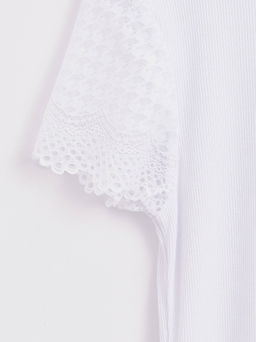 CONTE Топ в рубчик с кружевными рукавами LD 1360 white