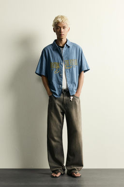 CAMISA RELAXED FIT CUADROS CREMALLERA / Azul