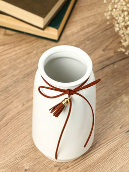 Ваза для цветов «Шерон», классика шнур, 20×9.5×8 см, керамика, белая