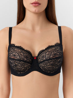 Бюстгальтер макси женский черный кружевной