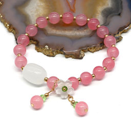 Браслет с подвеской "Цветок" цв.клубничный, 17см