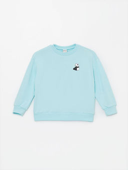 Bisiklet Yaka Bask?l? Uzun Kollu K?z ?ocuk Sweatshirt