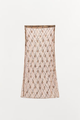 EMBROIDERED BEADED MIDI SKIRT