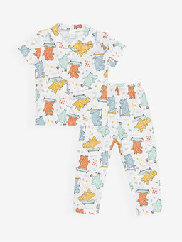 Polo Yaka K?sa Kollu Bask?l? Erkek Bebek Pijama Tak?m