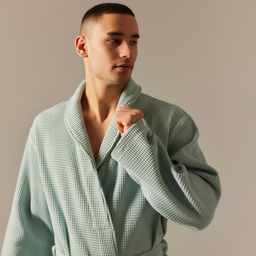 Халат вафельный мужской SL HOME: Basic «Аззура», размер L, хлопок 100%, мятный