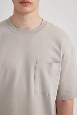 Базовая футболка из 100 % плотной ткани с короткими рукавами и круглым вырезом оверсайз - Defacto фото 7