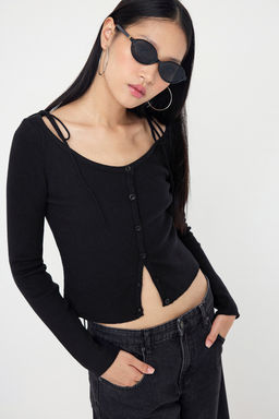 Teen Siyah Premium Iplik/Ozel Iplik Fitted/Vucuda Oturan Crop/K?sa Triko Kazak TWOAW26KZ00017 - Trendyolmilla фото 2