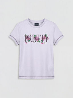 Bisiklet Yaka Bask?l? K?z ?ocuk Ti??rt