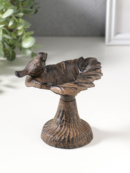 Сувенир чугун подставка, кормушка для птиц "Птичка на листе" 12х10х13 см