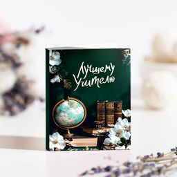 Цена за 2 шт Мини-открытка "Лучшему учителю" (тёмная зелёная)