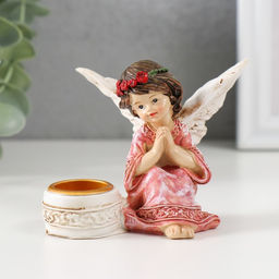 Подсвечник на 1 свечу «Ангел в платье с венком», полистоун, d=2.2 см, 7.2×8.7×5.5 см, МИКС