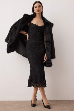 Dantel Orme Midi Astarl? Kokteyl Elbise TPRAW26EL00099Duz Orme Dantel Midi Astarl? Kokteyl Elbise