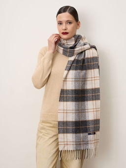 Шарф из шерсти 01219 кремовый-темно-серый