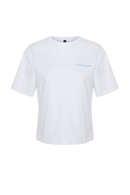 TRENDYOLMILLA Beyaz Premium %100 Pamuk Bask?l? Relaxed/Rahat Kal?p Orme T-Shirt TWOSS24TS00172  фото 15
