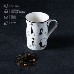 Кружка фарфоровая Доляна Чёрный кот, 300 мл, цвет белый  фото 3