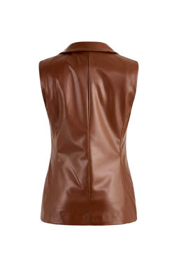 Koyu Kahverengi Dokuma Suni Deri Yelek TWOSS26YE00006 - Trendyolmilla фото 2