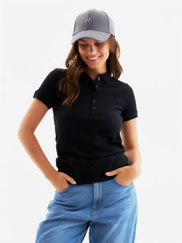 Футболка поло женская MINAKU: Basic line, чёрная, размер 44