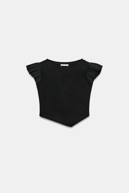 CAMISETA MANGA CORTA VOLANTES / Negro