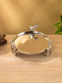 Тортовница со стеклянной крышкой «Олени», 23×23×20 см, алюминий