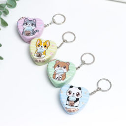 Шкатулка на кольце металл сердце "Зверушка с чаем" МИКС 2,2х4,8х4,8 см