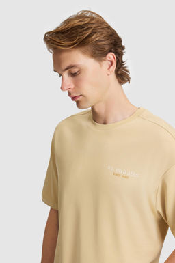 Erkek Bej Comfort Fit Bisiklet Yaka Ti__rt