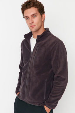 TRENDYOL MAN Siyah Regular/Normal Kesim Fermuarl? S?cak Tutan Kal?n Anti-pilling Polar Sweatshirt TMNAW23HI00050