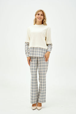 Джемпер NIKVA н392-2 молоко, клетка молоко-серо-голубая