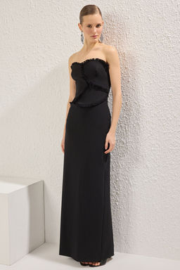 TRENDYOLMILLA Bordo Straplez Puskul Detayl? Dokuma Uzun S?k Abiye & Mezuniyet Elbise TPRSS25AE00140 фото 5