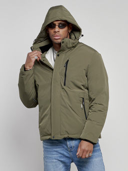 Куртка мужская зимняя с капюшоном спортивная великан цвета хаки 8335Kh