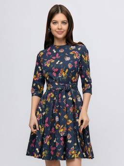 Платье синее длины мини с принтом и рукавами 3/4 - 1001dress фото 4