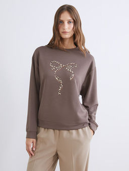 Bisiklet Yaka Bask?l? Oversize Kad?n Sweatshirt