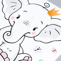 Наклейка пластик интерьерная цветная "Слонёнок в короне на радуге" 39х49 см