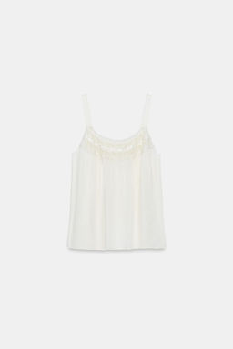 TOP SATINADO ENCAJE ZW COLLECTION / Blanco roto