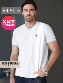 Футболка с V-вырезом из премиального хлопка с эластаном