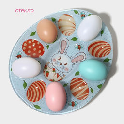 Подставка стеклянная для яиц Доляна Зайка, 2420,6 см, 10 ячеек, цвет голубой  фото 2