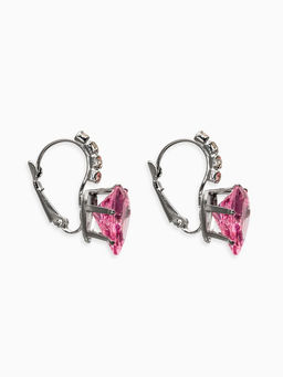 Серьги со стразами «Сердце» мерцание, розовые в серебре