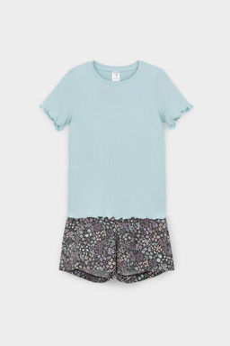 К 1596-1/голубой,цветочный микс пижама для дев