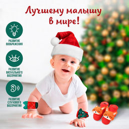 Подарочный набор новогодний «Милый подарочек, красная клетка», браслеты - погремушки, носочки - погремушки, Крошка Я