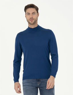 _ndigo Slim Fit Yar_m Bal_k__ Yaka Y_n Kar___ml_ Basic Triko Kazak