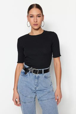 Siyah Fitted/Vucuda Oturan Fitilli Esnek Orme Bluz TWOSS23BZ00025