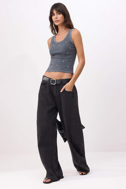 Antrasit Fitted/Vucuda Oturan Kus Gozu Detayl? Fitilli Esnek Orme Atlet TWOSS26AL00061 - Trendyolmilla фото 2