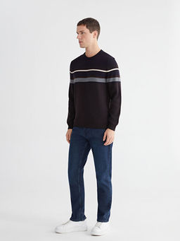 Bisiklet Yaka ?izgili Erkek Triko Kazak