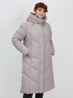 Пальто зимнее утепленное с капюшоном женское серого цвета 7628Sr - Mtforce фото 3